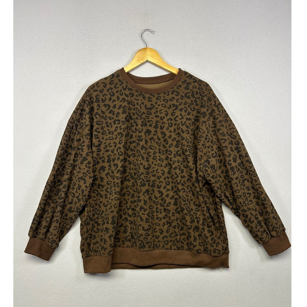 Streetwear Indie Dazy Womens Size M Brown Leopard Print Corduroy Sweatshirt